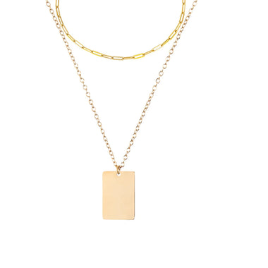 Stylish Layered Link Chain Choker Square Pendant Necklace