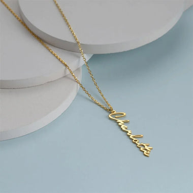 Customized Handwriting Nameplate Vertical Necklace
