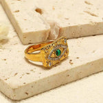 Vintage Zirconia Malachite Eye Ring