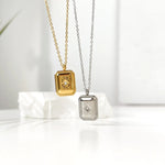 Elegant Vintage Square Octagonal Star Rhinestons Pendant Necklace