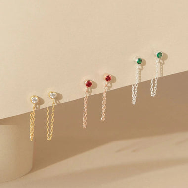 Elegant 12 Zodiac Birthstone Chain Stud Earrings