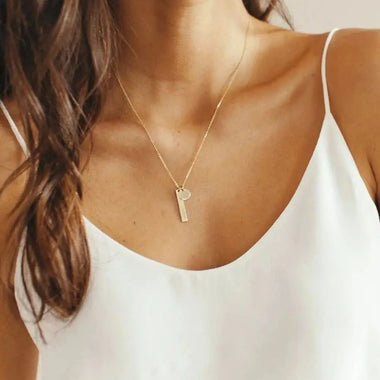 Dainty Bar Disc Pendant Chain Necklaces