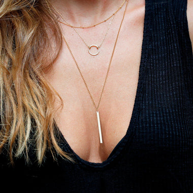3Pcs Layered Bar Circle Pendants Long Necklace
