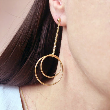 Stylish Double Circle Hanging Drop Earrings 没库存